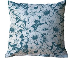 Sierkussens voor tuin - Tuinkussens 50x50 - Buitenkussens met bloemenprint teal green - buitenkussens waterbestendig - tuinkussen met unieke print - wasbare tuinkussenhoes