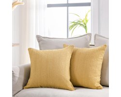 Sierkussenslopen Set - Decoratieve Hoezen - Bank Meubels - Steen Gewassen Katoen - 45 x 45 cm - Geel