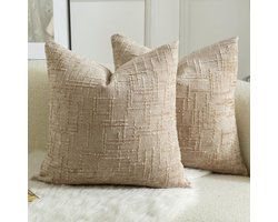 Sierkussenslopen Set - Decoratieve Hoezen - Woonkamer Decoratie - Zachte Chenille Textuur - 45 x 45 cm - Kameel