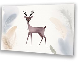 Sierlijk rendier met zachte veren - Reindeer wanddecoratie - Canvas schilderijen dieren - Aquarel - Interieurdecoratie - Kantoor accessoires - canvas 120x80 cm