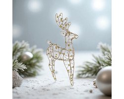Sierlijk rendier Reno met gouden balletjes – 38 cm, licht en decoratief