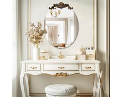 Sierlijke 3D Reliëf GOUD Ovale Barok Decor Antieke Charme Wandspiegel 60x84.5cm 4,3 kg 2cm Goud & Zilver Entree Woonkamer Badkamer Spiegel- Unieke Look- Blikvanger - Klassieke Sfeer Kleedkamer - Charmante Landelijke Antieke Garderobespiegel- Cadeau