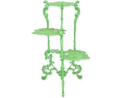 Sierlijke gietijzeren 3-laagse plantenstandaard groen – Klassieke bloemen etagère – Stevige tuintafel voor planten en decoratie