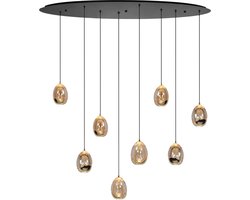 Sierlijke ovale eettafellamp Golden egg | 8 lichts | Ø 9,5 cm | glas / metaal | goud / zwart / transparant | hanglamp | sfeervol / warm licht | modern / landelijk design