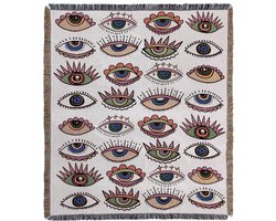 Sierplaid met print - ogen - decoratieve deken met ingeweven dessin - (wand)kleed met ogen - 130 x 150 cm - katoen/polyester - sierkleed ogen - STUDIO Ivana