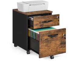 Sierra Archiefkast, afsluitbare archiefkast met 2 laden, 5 wielen, verstelbare hangstangen, voor hangmappen van A4- en briefformaat, vintage bruin-zwart LCD022K01