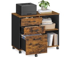 Sierra Archiefkast, archiefkast, rolcontainer, vrij verrijdbaar, met wielen en 3 laden, voor documenten in DIN A4, briefformaat, printerstandaard, industriële stijl, vintage bruin-zwart OFC041B01