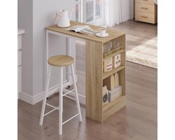 Sierra Bartafel, Bartafel 90 x 50 x 90 cm, statafel met 3 planken, bistrotafel, bartafel van metaal en hout, aanrecht voor bar, keuken, woonkamer, licht eiken + wit