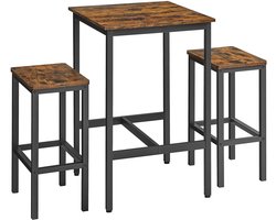 Sierra Bartafel, Bartafel en stoelen, vierkante bartafel met 2 barkrukken, eetkamer pub bar tafel set voor 2, ruimtebesparend voor keuken ontbijt, woonkamer, feestkamer, rustiek bruin en zwart