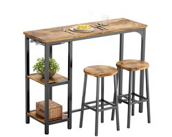 Sierra Bartafel, Bartafel met Barkrukken voor 2 Personen Kroegentafelset met 2 Planken en Glashouder Ideaal voor Keuken, Woonkamer en Eetkamer (Retro)