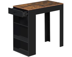 Sierra Bartafel, Statafel, bartafel, bistrotafel, met 1 lade, 3 planken, met wijnrek, keukentafel voor bar, keuken, woonkamer, eetkamer, 100 x 100 x 50 cm, rustiek bruin