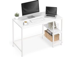 Sierra Computerbureau, schrijfbureau met 2 planken links of rechts, werktafel voor kantoor, woonkamer, stalen frame, modern, esdoornwit