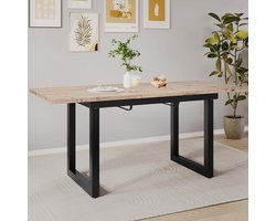 Sierra Eettafel, Eettafel, uittrekbare eetkamertafel met metalen tafelpoten, rechthoekige keukentafel voor woonkamer en eetkamer, houtkleur