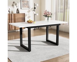 Sierra Eettafel, Eettafel, uittrekbare eetkamertafel met metalen tafelpoten, rechthoekige keukentafel voor woonkamer en eetkamer, wit