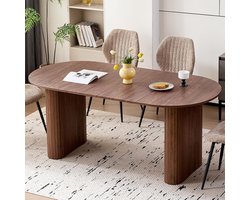 Sierra Eettafel, Grote ovale eettafel, 180 x 90 cm, rustieke keukentafel met MDF-plaat (houtnerf) en elliptische poten voor thuis, restaurant en kantoor (donkerbruin)