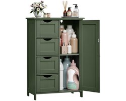 Sierra Halkast, Badkamerkast, Smal Badkamermeubel, Zijkast, Ladekast, Met 4 Laden, Kastdeur, Verstelbare Plank, 30 x 55 x 82 cm, Bosgroen LHC041C01