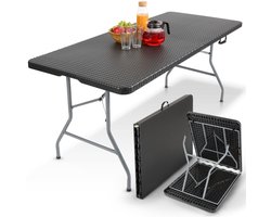 Sierra Klaptafel, Klaptafel -182 x 74 x 74 cm - in Rotan-Look - Campingtafel - Tuintafel - Inclusief Draaggreep Zwart