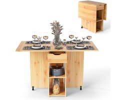 Sierra Klaptafel, Klaptafel, keuken, eettafel, klein, inklapbaar, mobiele keukentafel met 2 wielen, eetkamertafel met 1 lade en 2 planken, inklapbare eettafel, hout, keukentafel, uittrekbaar, 120 x 72 x 75 cm