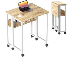 Sierra Klaptafel, Klein Opvouwbaar Bureau met Wielen, 63×50cm Draagbaar Opvouwbaar Bureau, Opvouwbare Bureautafel met Opbergruimte, Computer Bureaus voor Kleine Werkplekken, Eenvoudige Montage, Beige