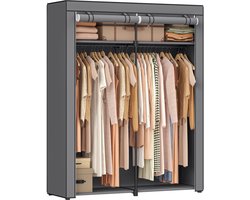 Sierra Kledingkast, Garderobe, garderobe met kledingstaven, opbergruimte voor kleding, linnenkast, kledingrek, opvouwbaar, kleedkamer, slaapkamer, 140 x 43 x 174 cm, grijs RYG02GY
