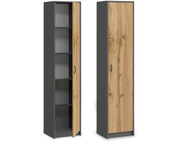 Sierra Kledingkast, Garderobeplank grijs 40cm breed 180cm hoog Garderobe Organiser Multifunctionele kast met 4 verstelbare planken Dossierkast Legplank wand smal hout voor slaapkamer Hal Kelder Kantoor