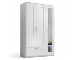 Sierra Kledingkast, Trading LEPINI Kledingkast met spiegeldeur in wit, veelzijdige draaideurkast met 3 deuren voor je slaapkamer, 117 x 191 x 50 cm (b x h x d)