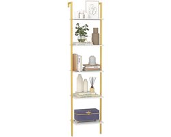 Sierra Ladderrek, Boekenkast, ladderrek met 5 niveaus, staand rek met metalen frame, wandmontage, plank voor boeken, decoraties, planten, woonkamer, balkon, kantoor (43 x 30 x 178 cm)