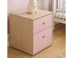Sierra Nachtkastje met 2 lades en ladekast voor de slaapkamer, opslag voor kinderen (roze en eiken)