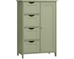 Sierra Opbergkast, Badkamerkast, smalle badkamerkast, bijzetkast, commode, met 4 laden, kastdeur, verstelbare plank, 30 x 55 x 82 cm, lauriergroen LHC041C02