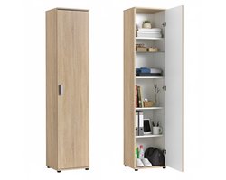 Sierra Opbergkast, multifunctionele kast 40 cm breed met 1 deur & 4 legplanken, universele kast voor in huis, hal, kantoor of slaapkamer, 40x35x184 cm (BxDxH), Sonoma eiken