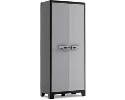 Sierra Opbergkast, Titanium kunststof kast, hoog, zwart/grijs, 80 x 44 x 182 cm, incl. 4 legplanken met elk 30 kg draagkracht, voor binnen en buiten, UV- en waterbestendig, van 70% gerecyclede materialen