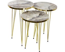 Sierra Salontafel | Bijzettafel Set van 3 Goud Geel & Wit | Salontafels Rond | Salontafels Rond Set van 3 | Salontafelset | Salontafel Marmer Look | Salontafel Industrieel | Bijzettafels | Salon Tafel |