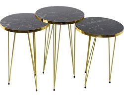 Sierra Salontafel | Bijzettafel Set van 3 Goud Geel & Zwart | Salontafels Rond | Salontafels Rond Set van 3 | Salontafelset | Salontafel Marmer Look | Salontafel Industrieel | Bijzettafels | Salon Tafel |