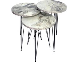 Sierra Salontafel | Bijzettafel Set van 3 Wit | Salontafels Rond | Salontafels Rond Set van 3 | Salontafelset | Salontafel Marmer Look | Salontafel Industrieel | Bijzettafels | Salon Tafel |