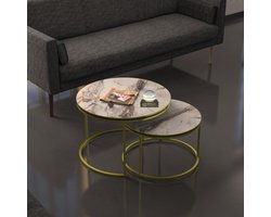 Sierra Salontafel Set | Marmeren look | Set van 2 | Wit | Luxe design | Marmer | Bijzettafel | Sofa tafel Ovaal | Woonkamer tafel | Salontafels Rond Ø70 Ø60