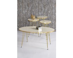 Sierra Salontafel Set | Marmeren look | Set van 4 | Creme | Luxe design | Marmer | Bijzettafel | Sofa tafel Ovaal | Woonkamer tafel | Salon tafel