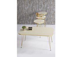 Sierra Salontafel Set | Marmeren look | Set van 4 | Creme | Luxe design | Marmer | Bijzettafel | Sofa tafel Ovaal | Woonkamer tafel | Salon tafel