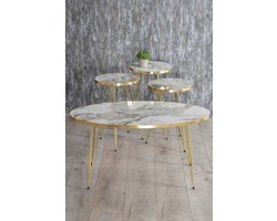 Sierra Salontafel Set | Marmeren look | Set van 4 | Wit | Luxe design | Marmer | Bijzettafel | Sofa tafel Ovaal | Woonkamer tafel | Salon tafel