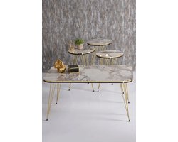 Sierra Salontafel Set | Marmeren look | Set van 4 | Wit | Luxe design | Marmer | Bijzettafel | Sofa tafel Ovaal | Woonkamer tafel | Salon tafel