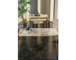 Sierra Salontafel Set | Marmeren look | Set van 4 | Wit | Luxe design | Marmer | Bijzettafel | Sofa tafel | Woonkamer tafel | Salon tafel
