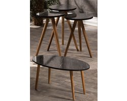 Sierra Salontafel Set | Marmeren look | Set van 4 | Zwart | Luxe design | Marmer | Bijzettafel | Sofa tafel Ovaal | Woonkamer tafel | Salon tafel