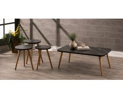 Sierra Salontafel Set | Marmeren look | Set van 4 | Zwart | Luxe design | Marmer | Bijzettafel | Sofa tafel Ovaal | Woonkamer tafel | Salon tafel