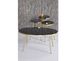 Sierra Salontafel Set | Marmeren look | Set van 4 | Zwart | Luxe design | Marmer | Bijzettafel | Sofa tafel Ovaal | Woonkamer tafel | Salon tafel