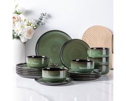 Sierra Serviesset, voor 6, 18-delige borden en kommenset, chip- en krasbestendig reactief glazuur serviesset, vaatwasmachine- en magnetronbestendige gerechten