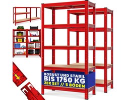 Sierra® Stellingkast, 2x Schroefloze Stellingkast 180x90x40cm Rood 1750kg 10 Mdf-schappen Opbergkast Opbergrek Stelling Vakkenkast