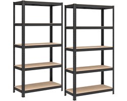 Sierra Stellingkast, opbergrekken, voor zwaar gebruik, set van 2, kelderrekken, 180 x 90 x 40 cm, tot 875 kg draagvermogen, boutloze, versterkt stalen frame, 5 verstelbare rekken, zwart GLR040B02