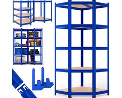 Sierra® Stellingkast, Schroefloos Hoekrek Stellingkast 180x70x40cm 875kg 5 Mdf-schappen Opbergkast Hoek Kast Rek Vakkenkast Blauw