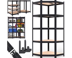 Sierra® Stellingkast, Schroefloos Hoekrek Stellingkast 180x70x40cm 875kg 5 Mdf-schappen Opbergkast Hoek Kast Rek Vakkenkast Zwart