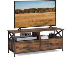 Sierra TV Meubel, TV-kast, tv-toestel voor 55 inch tv woonkamer met 2 laden, 2 opbergplanken, 120 x 40 x 50 cm, stalen frame, industriële stijl, rustiek bruin en zwart LTV300B01