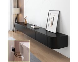 Sierra TV Meubel, TV Media Console Drijvende TV Kast Wandmontage TV Kast Multi Grote Opslag TV Bank onder TV Lowboard met laden Router Beugel (zwart, 140 * 20 * 24CM)